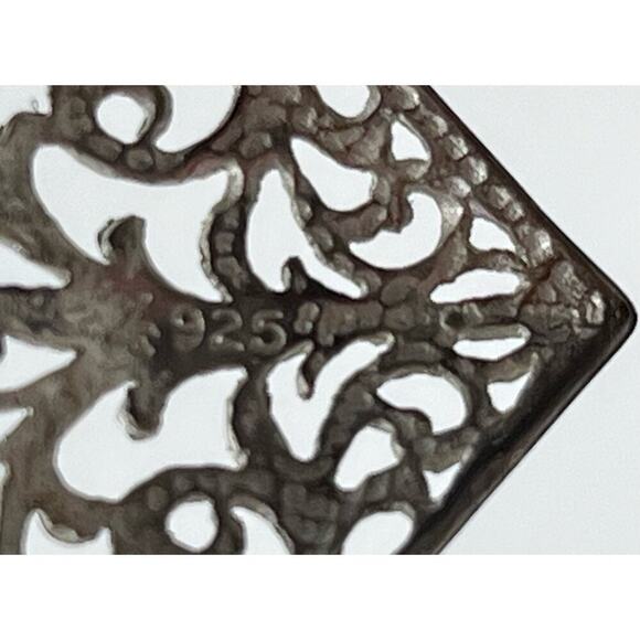 Vintage Signed Estate Hammered 925 Sterling Silver Filigree Heart Shaped Dangle - Picture 3 of 8